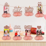 8 PCS Rose Gold Birthday Honeycomb Table Centerpieces Glitter Party Decor for Women & Girls