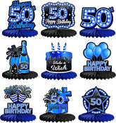 9 PCS 50th Birthday Blue Neon Honeycomb Table Centerpieces Party Decor for Adults