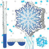 Winter Snowflake Piñata with Pull String Bat and Confetti for Christmas Party Fun
