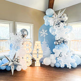 140-Pc Winter Balloon Arch Kit Pastel Blue White Silver Snowflake Party Decor