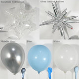 140-Pc Winter Balloon Arch Kit Pastel Blue White Silver Snowflake Party Decor