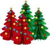 4 Pcs Christmas Tree Honeycomb Ornaments Red Green Paper Ceiling Hanging Decorations