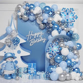 147-Pc Snowflake Balloon Arch Kit Blue White Winter Wonderland Party Decor