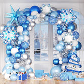 138-Piece Snowflake Balloon Arch Kit with Blue Silver White Balloons