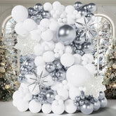 135-Piece Winter Balloon Arch Kit with White Silver Snowflakes for Party & Shower