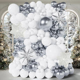 135-Piece Winter Balloon Arch Kit with White Silver Snowflakes for Party & Shower