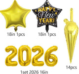 New Year 2026 Balloon Garland Kit with Black Gold Silver Balloons for Nye Decor