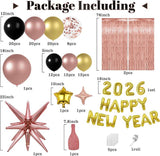 New Year 2026 Balloon Garland Arch Kit Rose Gold Black and Gold Balloons
