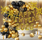 142 Pcs Black Gold Balloon Garland Arch Kit New Year 2026 Party Decorations
