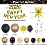 142 Pcs Black Gold Balloon Garland Arch Kit New Year 2026 Party Decorations