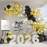 2026 New Year Balloon Arch Kit Black Gold Silver Garland with Confetti Balloons