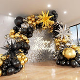 142 Pcs Black Gold Silver Balloon Arch Kit Metallic Balloons for New Year 2025