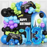 13th Birthday Video Game Balloon Arch Kit ,Blue Number 13 Foil Balloons for Teens
