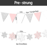 2-Pack Pink and Silver Snowflake Banner Garland for Winter Wonderland Baby Shower Party