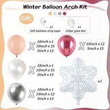 Winter Wonderland Balloon Arch Kit with Pink, Peach, Silver, and Snowflake Balloons for Parties