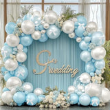 Blue White Balloon Arch Kit with Double Stuffed Balloons and Bows for Winter Party