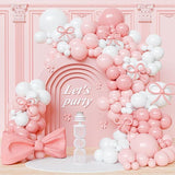 102PCS Pink White Balloon Arch Kit with Bow Balloons for Birthday and Party Decorations