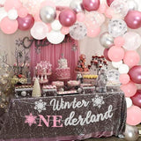 Winter Onederland 1st Birthday Decorations Pink Silver Balloon Garland Kit