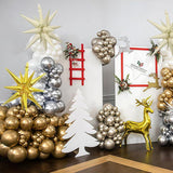 White Gold Christmas Balloon Garland Arch Kit with Star Reindeer Party Decor