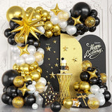 Black Gold White Balloon Garland Arch Kit with Star Confetti Balloons Party Decor