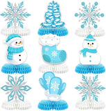 Winter Wonderland Table Centerpieces 9pcs 3D Snowflake Snowman Blue White Party Decor