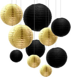 Black Gold Paper Lanterns Set for Graduation Anniversary New Year Party Decor