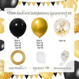 Black Gold Balloon Arch Kit 137pcs with Confetti for Birthday Wedding Party