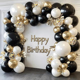 Black Gold White Balloon Arch Kit with Confetti for Birthday Graduation Party