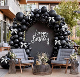 Double Stuffed Black Balloon Arch Kit with White Bow for Birthday Wedding Party
