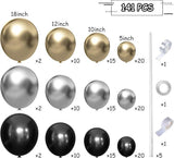 Black Gold Silver Balloon Garland Arch Kit 141pcs for Birthday Wedding Party Decor