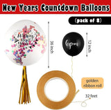 8 Pcs New Year Countdown Balloons 2025 Party Decorations with Confetti and Ribbon