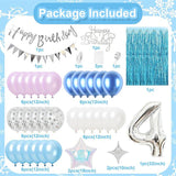 4th Snow Birthday Decorations for Girls with Blue Purple Balloons and Banner