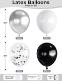 60-Pc Black Silver White Confetti Balloons for New Year Christmas and Party Decor