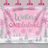Winter Onederland Backdrop Pink Silver Snowflakes for Girls 1st Birthday Party Photos