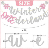 Winter Onederland Banner with Pink Silver Glitter Snowflakes for Girl's 1st Birthday