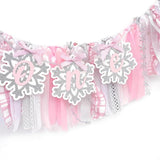 Winter Onederland High Chair Banner Pink Snowflake for Girl's 1st Birthday Party