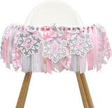 Winter Onederland High Chair Banner Pink Snowflake for Girl's 1st Birthday Party