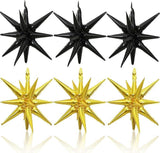 Black and Gold Star Foil Balloons, Party Decorations (6 Pcs)