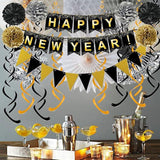 Black & Gold Happy New Year Party Decoration Set