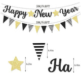 Glitter Happy New Year 2026 Banner Black New Years Eve Party Decorations