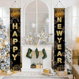 Happy New Year Black and Gold Door Banner 71x12 Inch Indoor Outdoor Decor