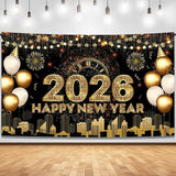 Extra Large Happy New Year Banner 72x44 Inch Gold Party Decorations 2026