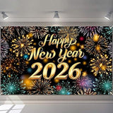 Happy New Year Banner 2026 Firework Backdrop Party Decorations