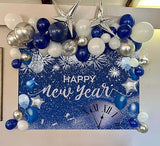Happy New Year Backdrop 2026 Blue Glitter Fireworks 7x5ft Party Photo Booth Decor