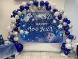 Happy New Year Backdrop 2026 Blue Glitter Fireworks 7x5ft Party Photo Booth Decor