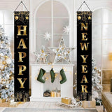 Happy New Year Banner 2026 Black and Gold Party Decorations NYE Supplies
