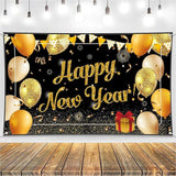 Black Gold New Year Party Banner 2026 Backdrop NYE Photo Props and Decor