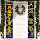Happy New Year 2026 Banner: Gold Fireworks, Festive Fabric (71x12in)