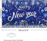 Silver Happy New Year Backdrop Banner Large Fabric NYE Party Decor