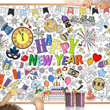 Happy New Year Coloring Poster 2026 Jumbo Banner with 24 Paint Pens for Kids